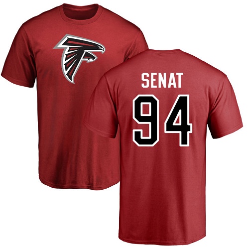 Atlanta Falcons Men Red Deadrin Senat Name And Number Logo NFL Football #94 T Shirt